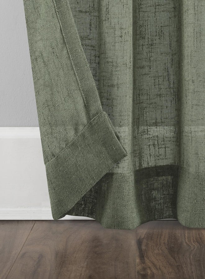 Archaeo Burlap Weave Linen Blend Tab Top Curtain, 50" x 84", Moss Green - Image 5